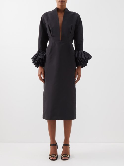 Gucci – Fluted-cuff Silk-faille Dress Black