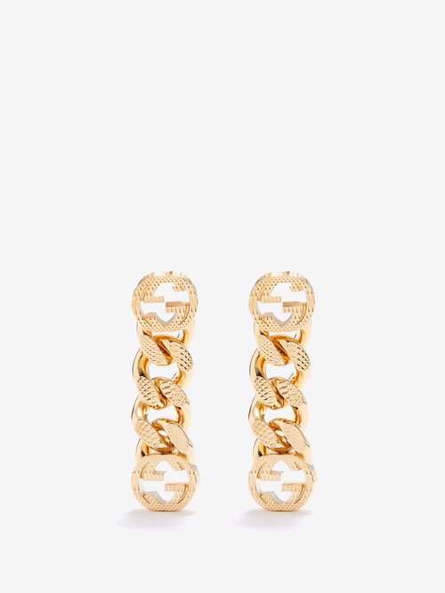Gucci - GG-logo Chain Drop Earrings - Womens - Yellow Gold