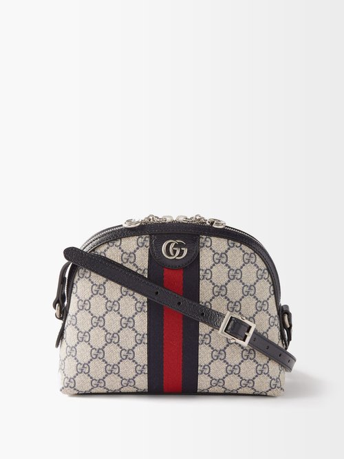 Gucci Ophidia Gg Web stripe Leather trim Shoulder Bag Womens Blue Beige