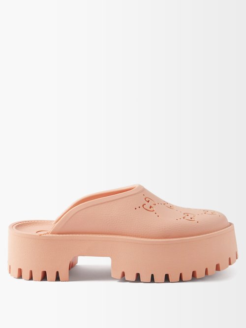Gucci - GG-perforated Rubber Clogs - Womens - Orange