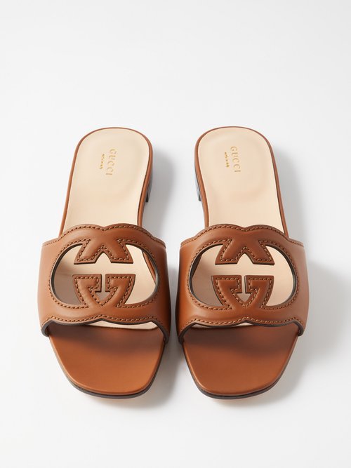 Gucci, Cutout-monogram Leather Espadrille Slides, Womens, Tan