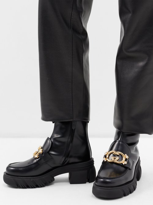 Horsebit Leather Ankle Boots in Black - Gucci