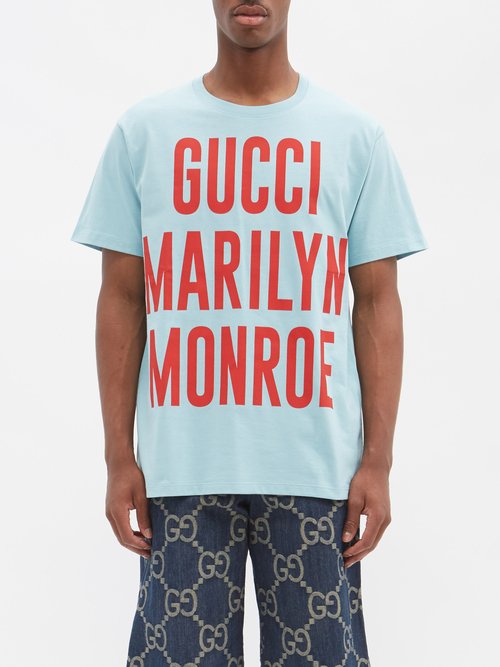 Gucci - Gucci Marilyn Monroe-print Cotton T-shirt - Mens - Blue Multi