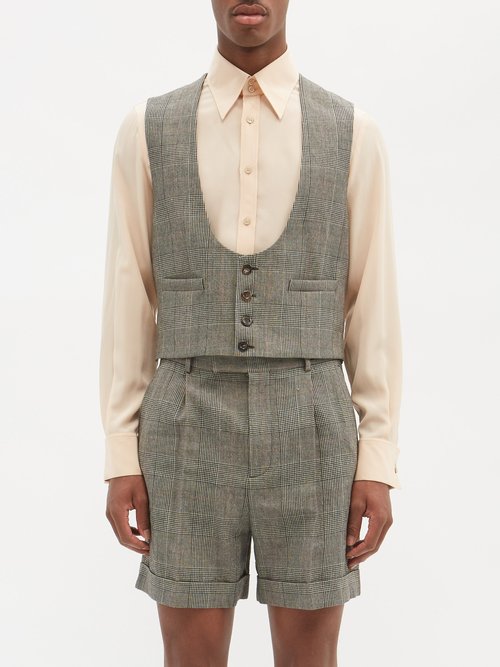 Gucci - Prince Of Wales-check Wool-blend Waistcoat - Mens - Black Grey