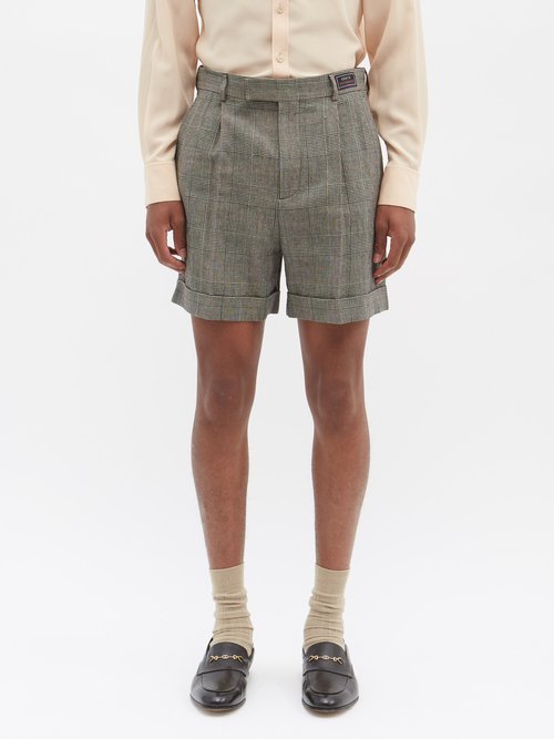 Gucci - Prince Of Wales-check Wool-blend Tailored Shorts - Mens - Black Grey