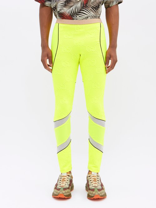Gucci - Neon Gg-jacquard Skinny Track Pants - Mens - Yellow Multi
