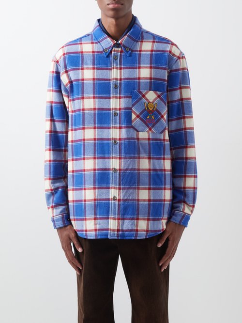 Maxi GG gingham wool shirt in red and blue