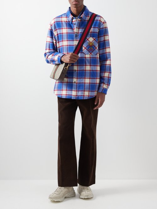 Gingham Maxi GG Wool Shirt in Red - Gucci