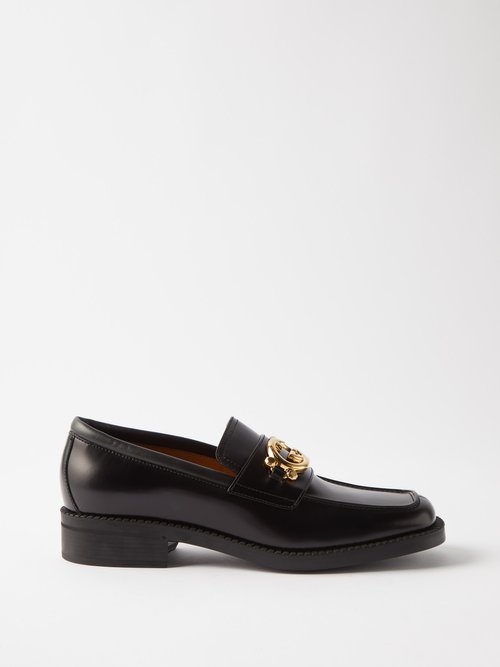 Gucci Gg-plaque Leather Loafers In Black