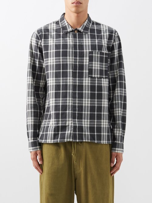 Folk - Patch-pocket Check Organic-cotton Shirt - Mens - Khaki Multi
