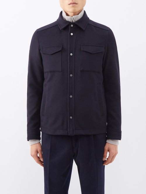 Herno Flap-pocket Wool-blend Overshirt In Navy