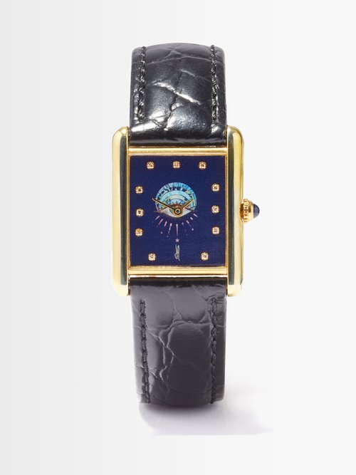 Jacquie Aiche Vintage Cartier Tank Diamond & Gold-vermeil Watch In Blue ...