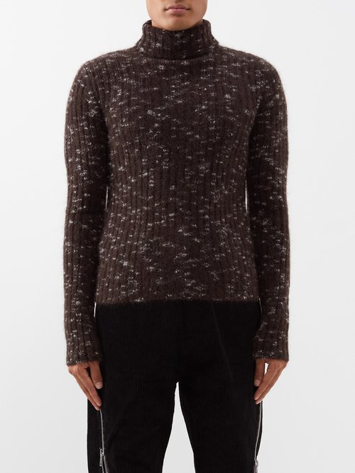 Raf Simons - Roll-neck Ribbed Sweater - Mens - Grey Brown