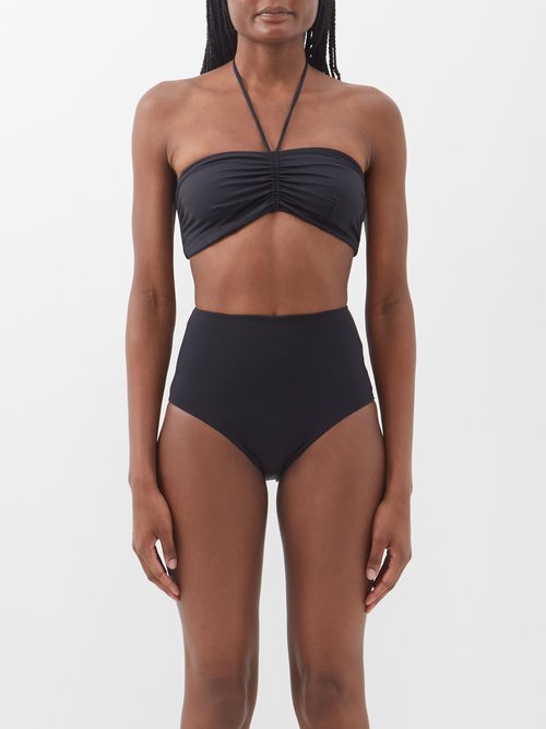sara cristina - shell halterneck recycled-fibre bandeau bikini top womens black