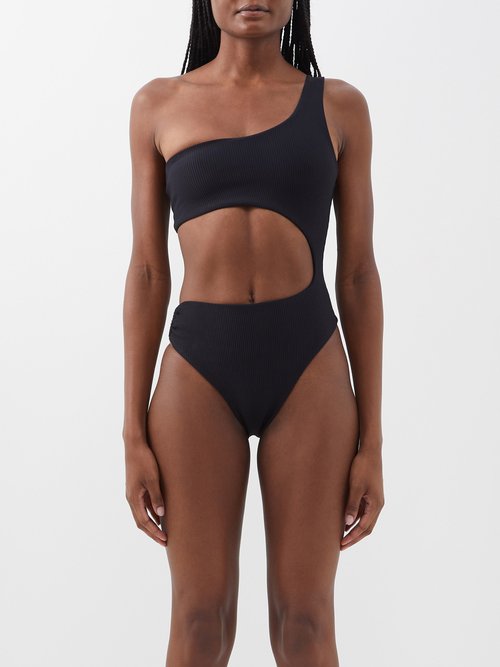 sara cristina - marea one-shoulder cutout swimsuit womens black