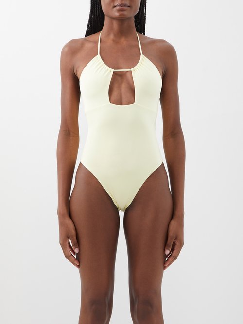 sara cristina - playa halterneck cutout swimsuit womens pale yellow