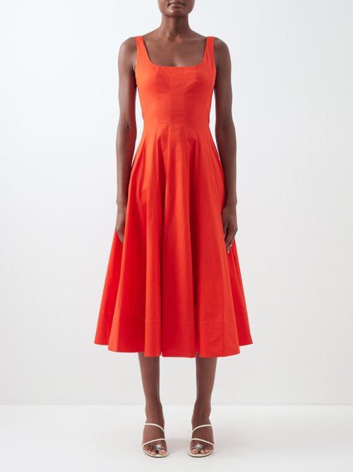 Staud - Wells Square-neck Cotton-blend Dress Orange