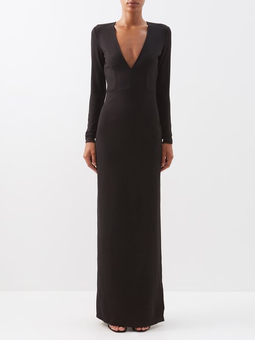 Staud - Ink V-neck Jersey Maxi Dress Black