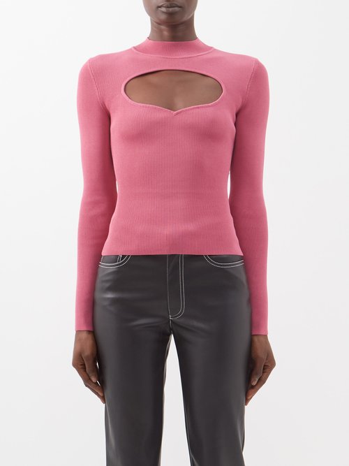 Staud - Clara Cutout Ribbed-knit Jersey Top Pink