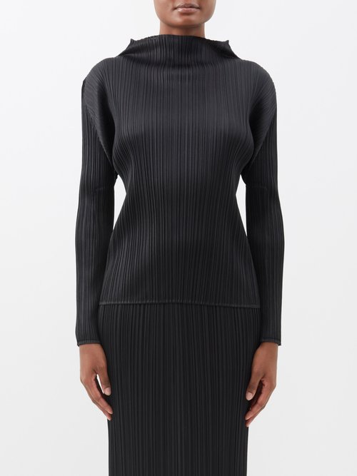 Pleats Please Issey Miyake High-neck Technical-pleated Top In Black