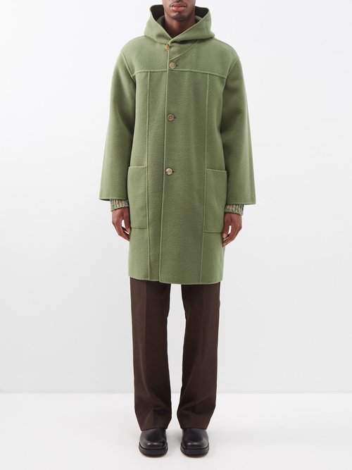 Auralee Panelled Hooded Brushed-wool Overcoat