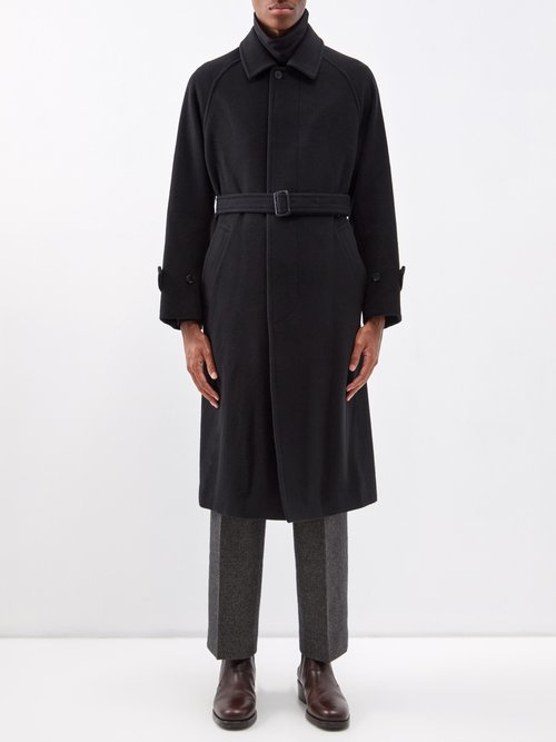 Auralee Raglan-sleeve Belted Wool-blend Overcoat