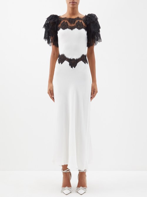 Rodarte - Lace-trim Silk-satin Dress White Black