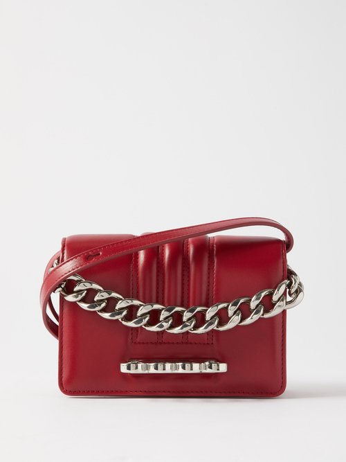 Alexander McQueen Four Ring Chain Ribbed Leather Cross-body Bag