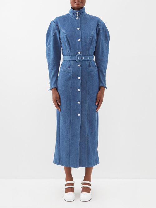 Buy Batsheva - Hunter Denim Midi Dress Blue online - shop best Batsheva clothing sales