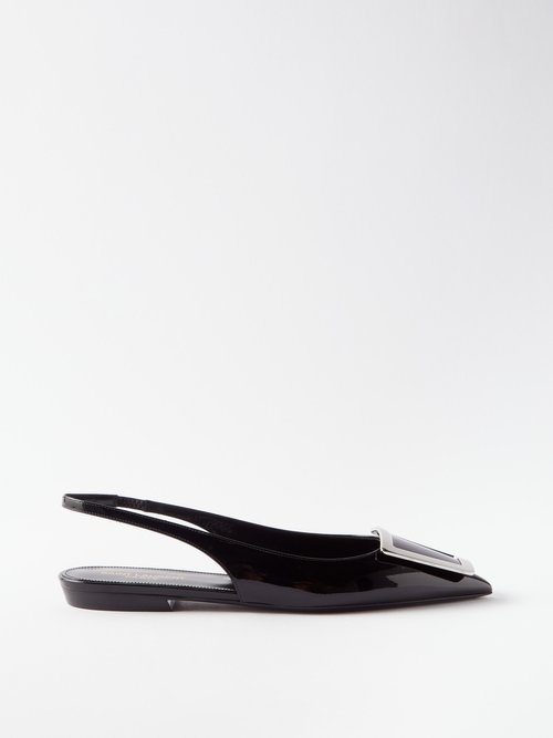 Maxine Buckled Patent-leather Slingback Flats