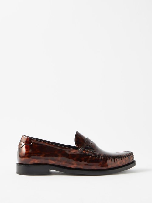 Saint Laurent - Le Loafer Tortoiseshell-effect Leather Loafers - Womens - Brown Multi