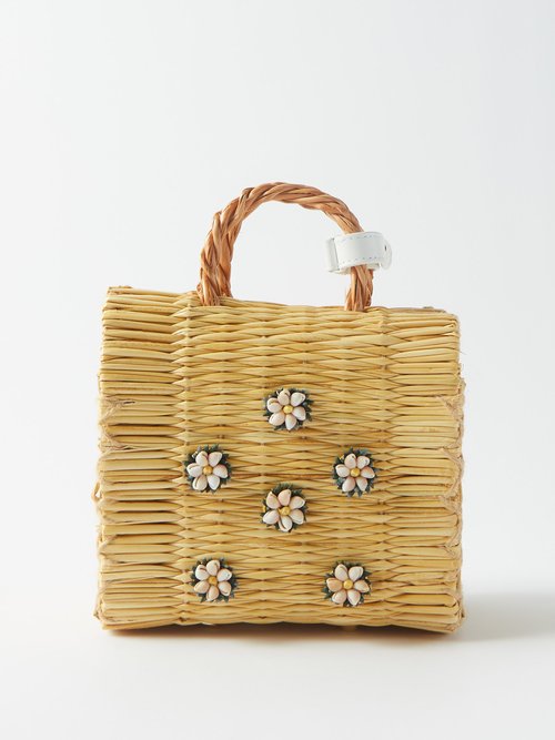 Heimat Atlantica Shella Mini Shell-embellished Rattan Basket Bag In Beige