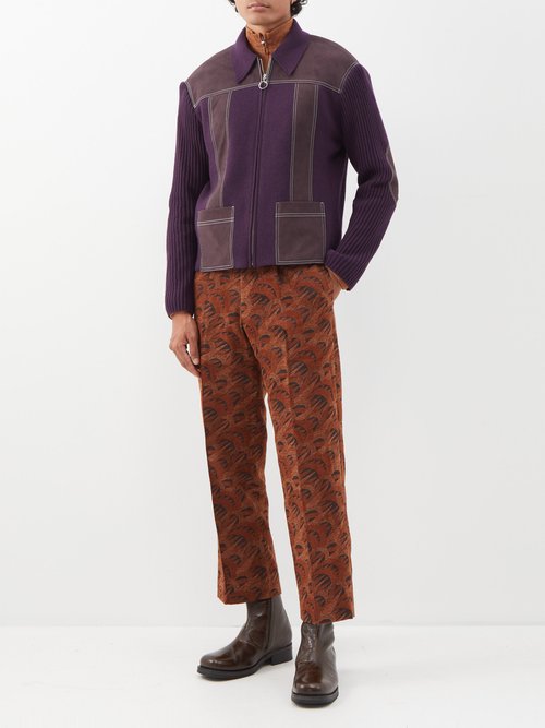 Sasquatchfabrix Faux-suede Knitted Zip-up Jacket In Purple | ModeSens