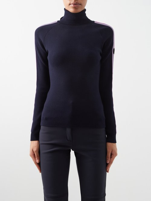 Fusalp - Ida Striped Roll-neck Sweater - Womens - Dark Navy