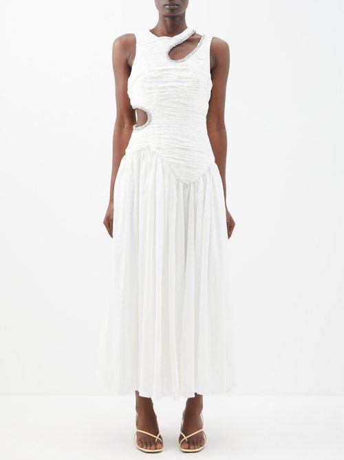 Aje - Jolie Asymmetric Cutout Linen-blend Dress Ivory