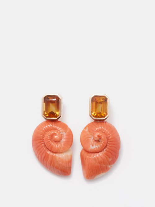 Dezso Nautilus, Citrine & 18kt Rose Gold Earrings