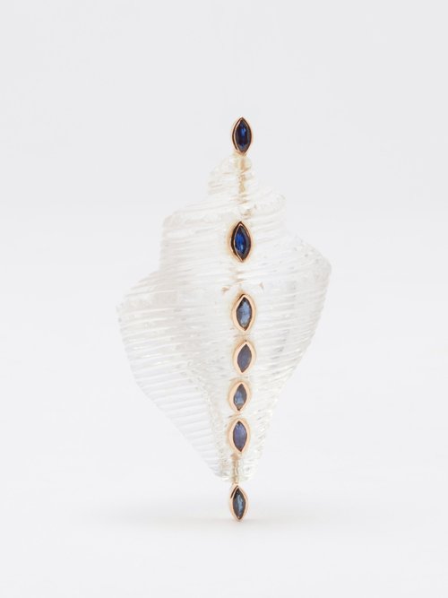 Dezso Shell Sapphire, Crystal Quartz & 18kt Gold Pendant