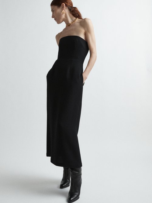 Raey - Organic-wool Crepe Bandeau Midi Dress - Womens - Black