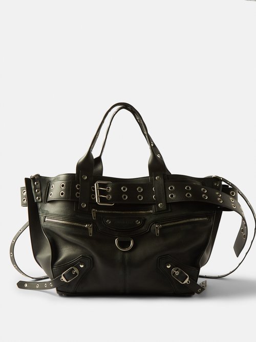 Balenciaga Emo Eyelet-embellished Leather Tote Bag In Black