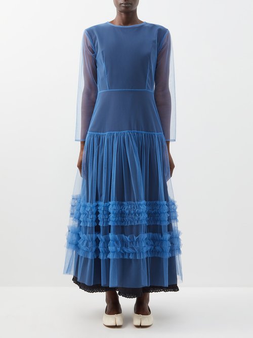 Molly Goddard - Adelyn Ruffle-trim Tulle Maxi Dress Blue