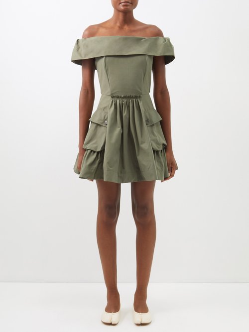 Molly Goddard - Julie Off-the-shoulder Cotton-blend Mini Dress Khaki