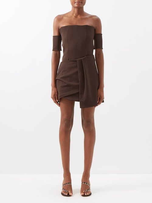 Maximilian Davis - Skarla Off-the-shoulder Crepe Mini Dress Chocolate