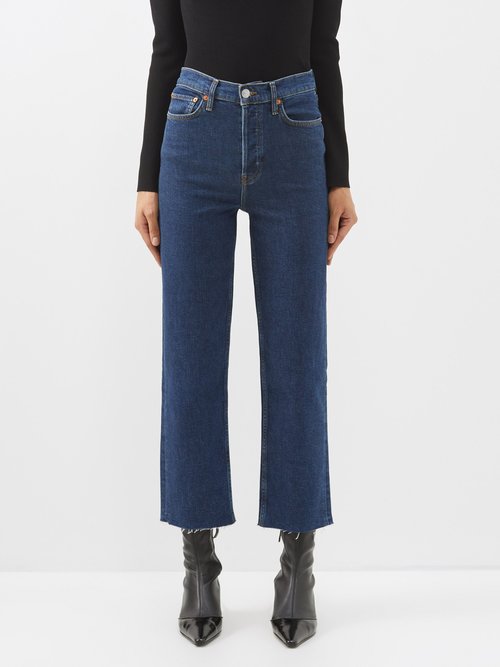 Re/done 70s Stove Pipe Cropped Straight-leg Jeans In Dark Blue