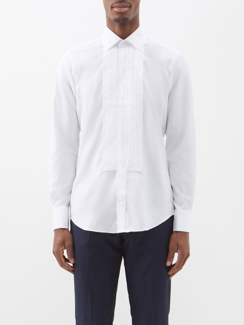 Thom Sweeney - Pleated-plastron Cotton-blend Twill Shirt - Mens - White