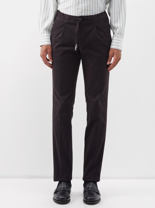 Thom Sweeney - Drawstring-waist Cotton-blend Trousers - Mens - Brown