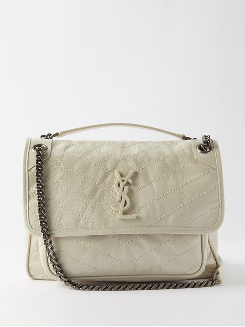 Saint Laurent - Niki Medium Crinkled-leather Shoulder Bag White