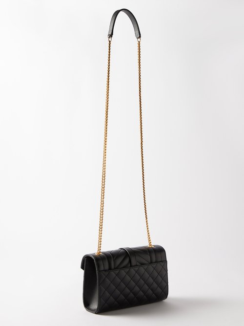 Shop Saint Laurent Envelope Small Matelassé-leather Shoulder Bag In Black
