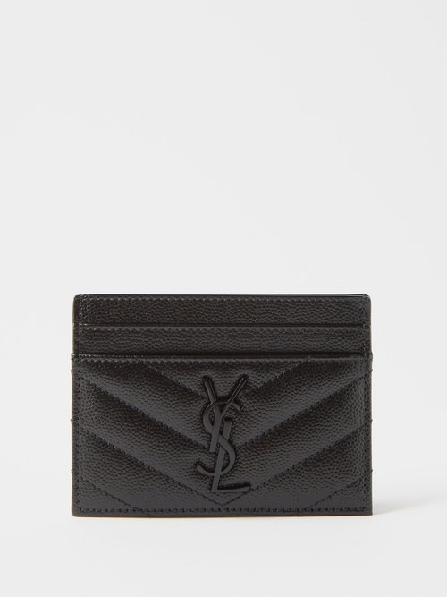 Ysl-plaque Quilted Pebbled-leather Cardholder