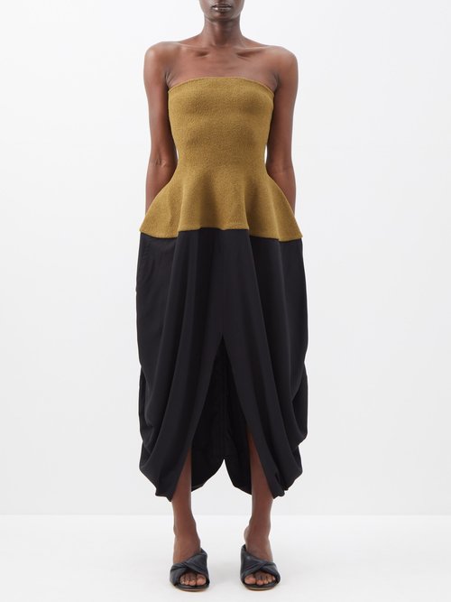 Proenza Schouler - Contrasting Slit-front Knit And Twill Dress Black Khaki