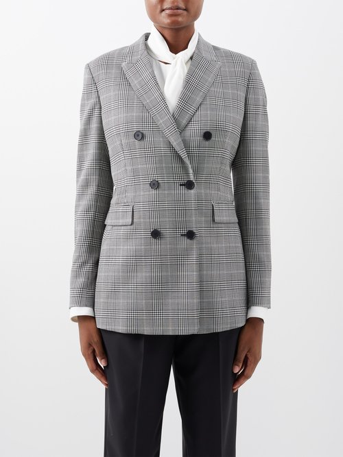 Another Tomorrow Checked Double-breasted Tailored Wool Blazer